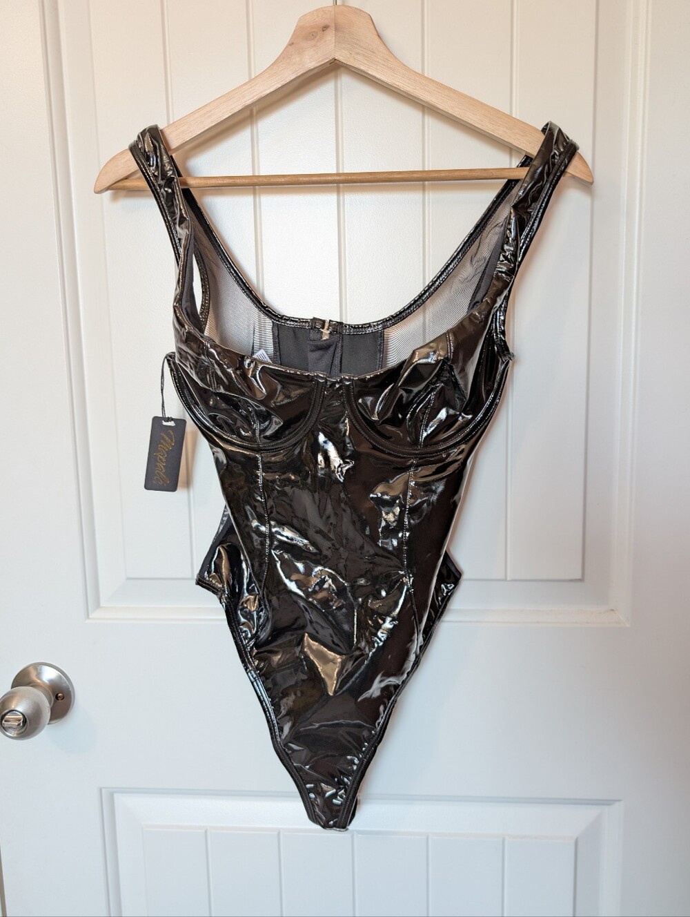 NWT Mapale Vinyl Gloss Mesh Bodysuit Small Black